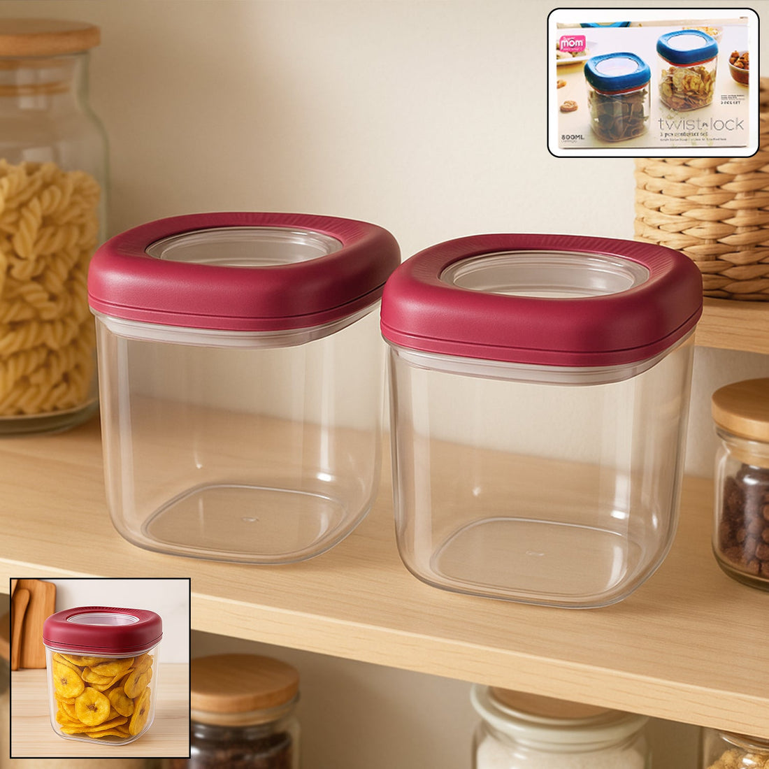Supermom Transparent Twist Lock Kitchen Storage Container Set (Approx 800ML & 2Pc)