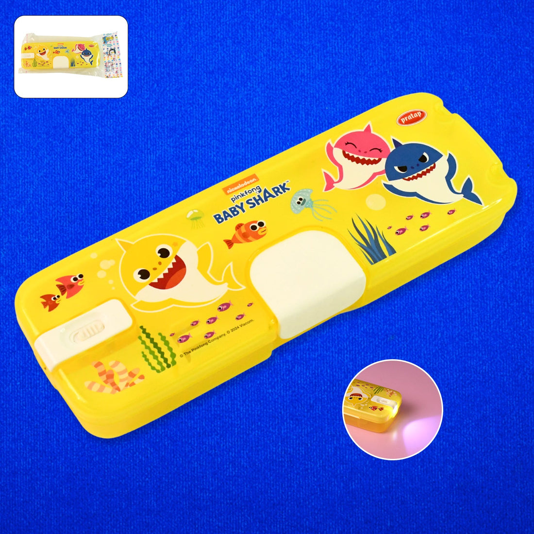 Plastic Pencil Box with LED Light & Cartoon Print (1 Pc)