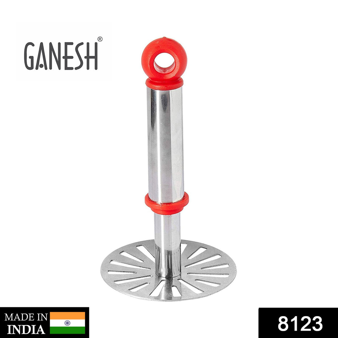 Ganesh Potato / Pav Bhaji Masher with Plastic Handle, Silver & Plastic - Oval Pav Masher, Potato 1-Piece, Smasher Handle, Multicolor