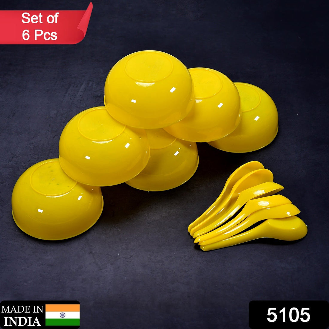 Plastic Soup Bowl & Spoon Set for Kitchen (6-Pcs)