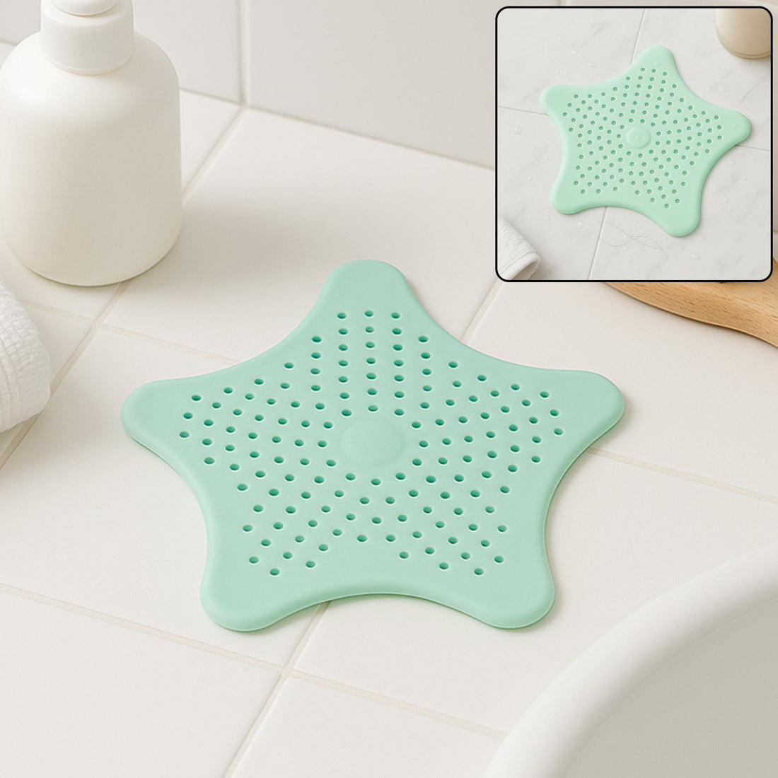 Mint Green Silicone Star Shaped Sink Filter Bathroom Hair Catcher Drain Strainers for Basin