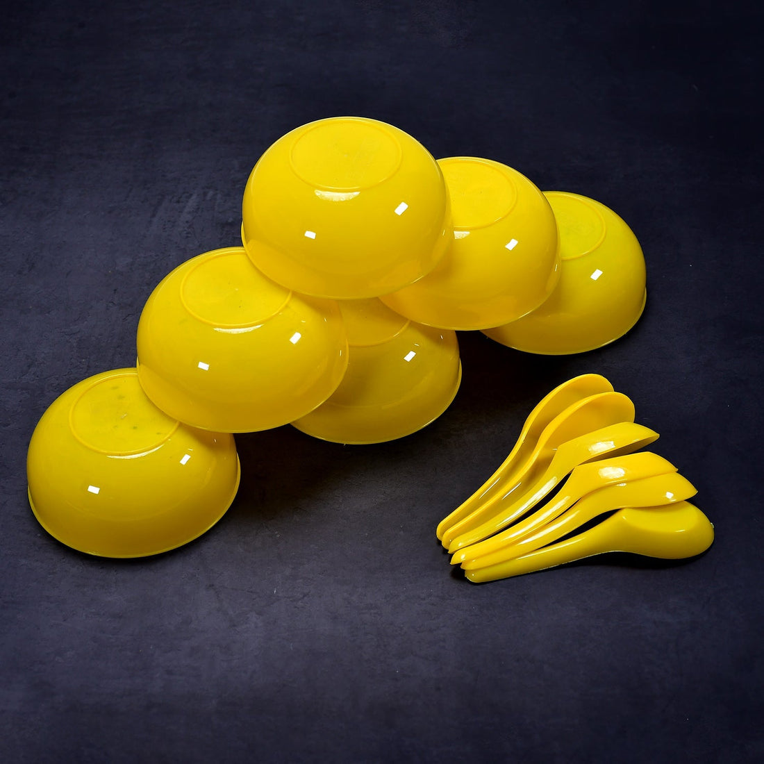Plastic Soup Bowl & Spoon Set for Kitchen (6-Pcs)