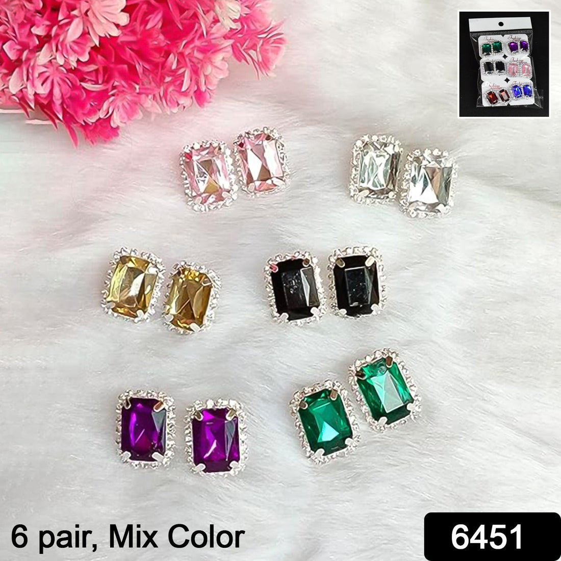 Diamond Jewellery Interchangeable Triangular Shaped Earrings (6 Pari / Mix Color & Design)
