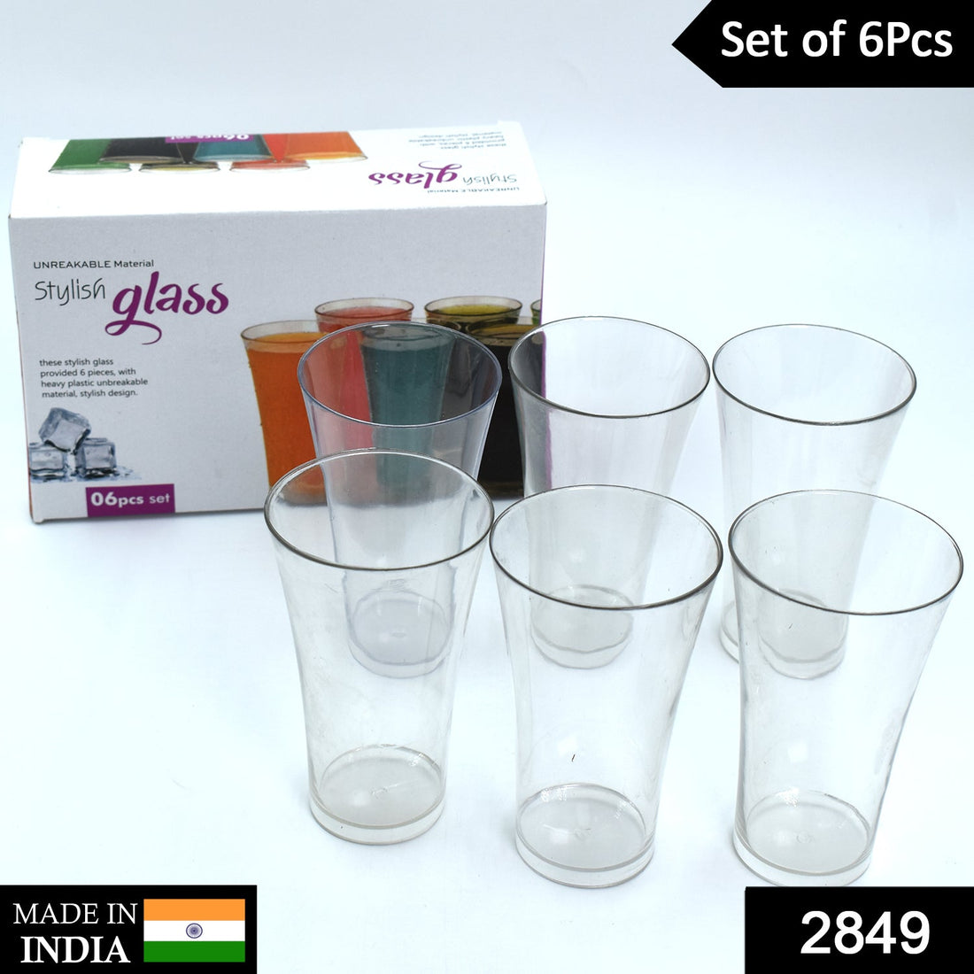 Plastic Drinking Glass Juice Glass Water Glass Set of 6 Transparent Glass
