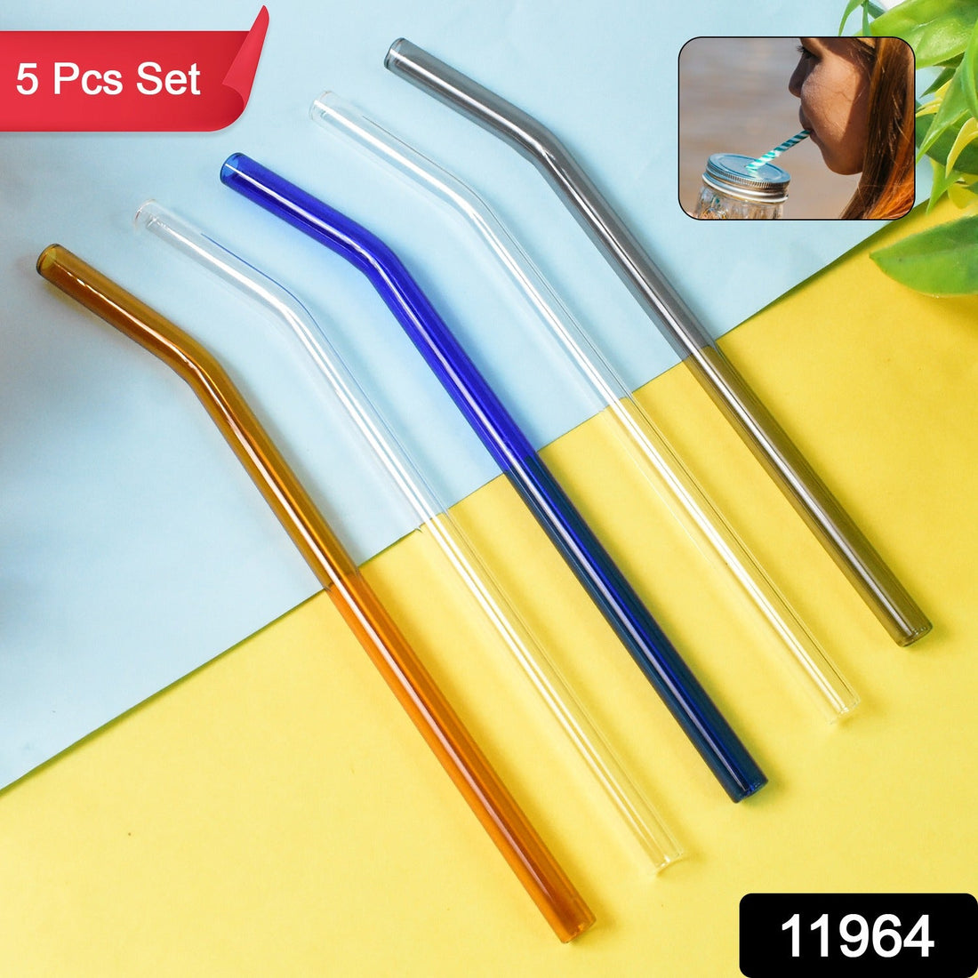 Reusable Glass Straws Clear Glass Drinking Straw (5 pcs Set)