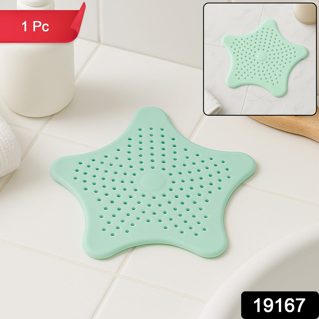 Mint Green Silicone Star Shaped Sink Filter Bathroom Hair Catcher Drain Strainers for Basin