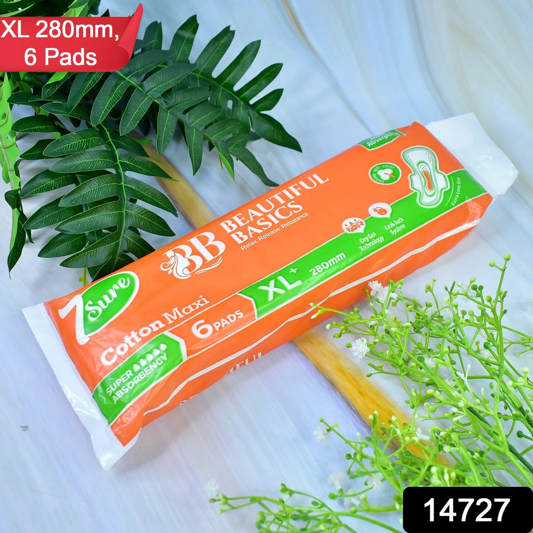 Beautiful Basics Orange Cotton Maxi Sanitary Pads XL+ 280mm Pack of 6 Pads