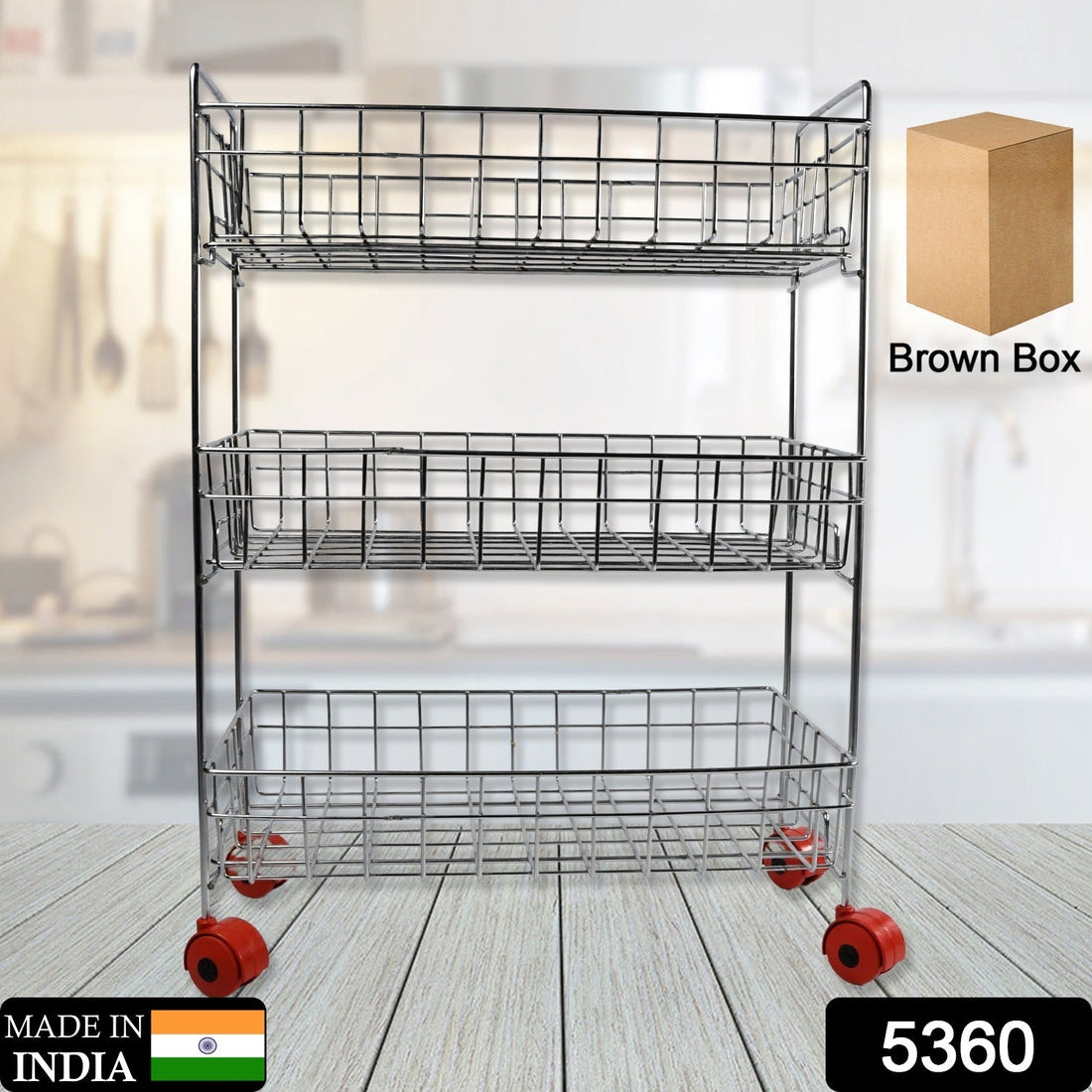 3-Tier Stainless Steel Kitchen Trolley , Fruit & Vegetable Rack