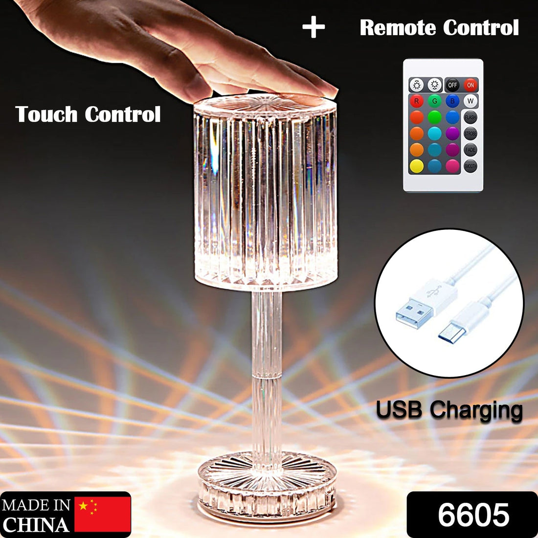 Crystal table lamp with touch control