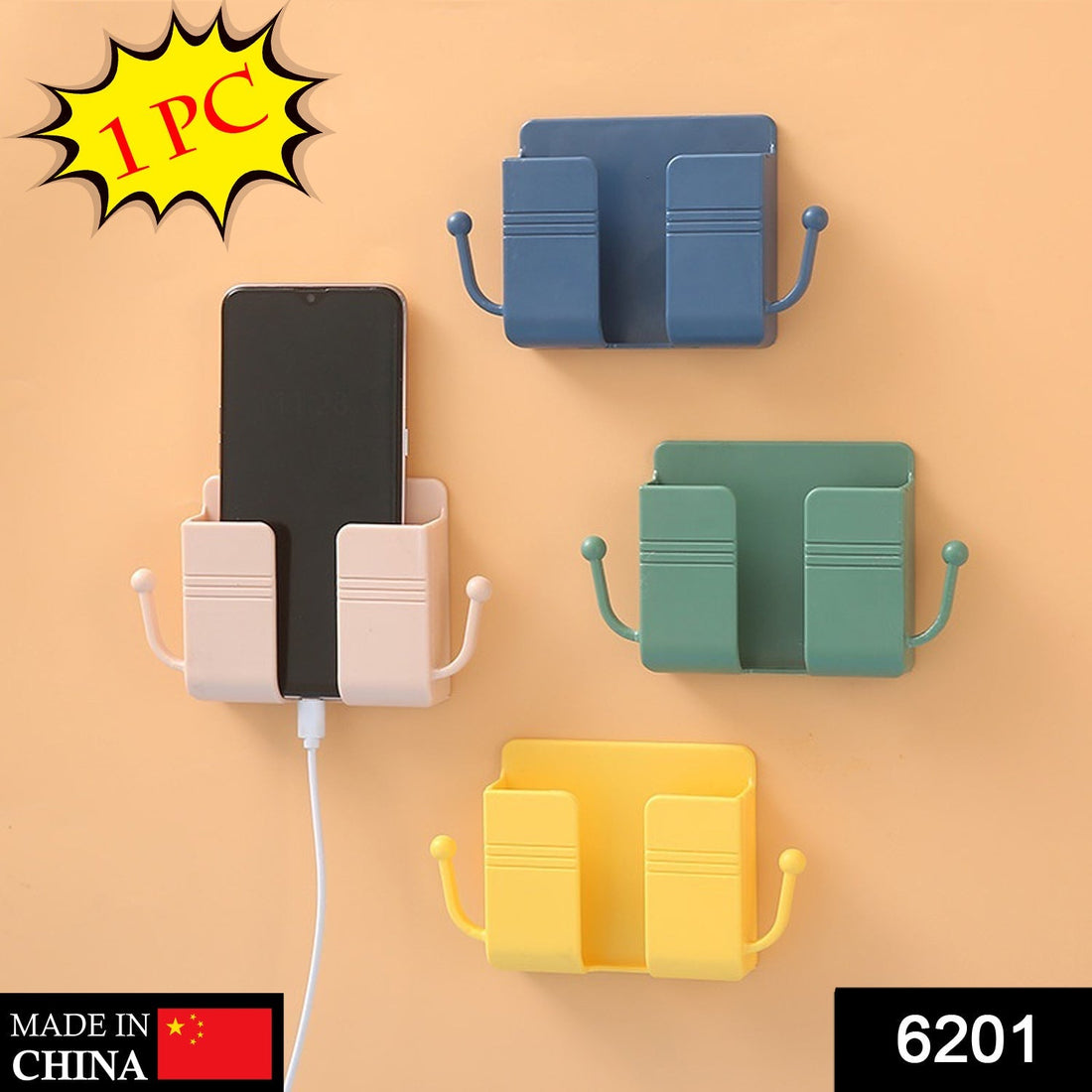 Wall-mounted stand with hook for phones and household items