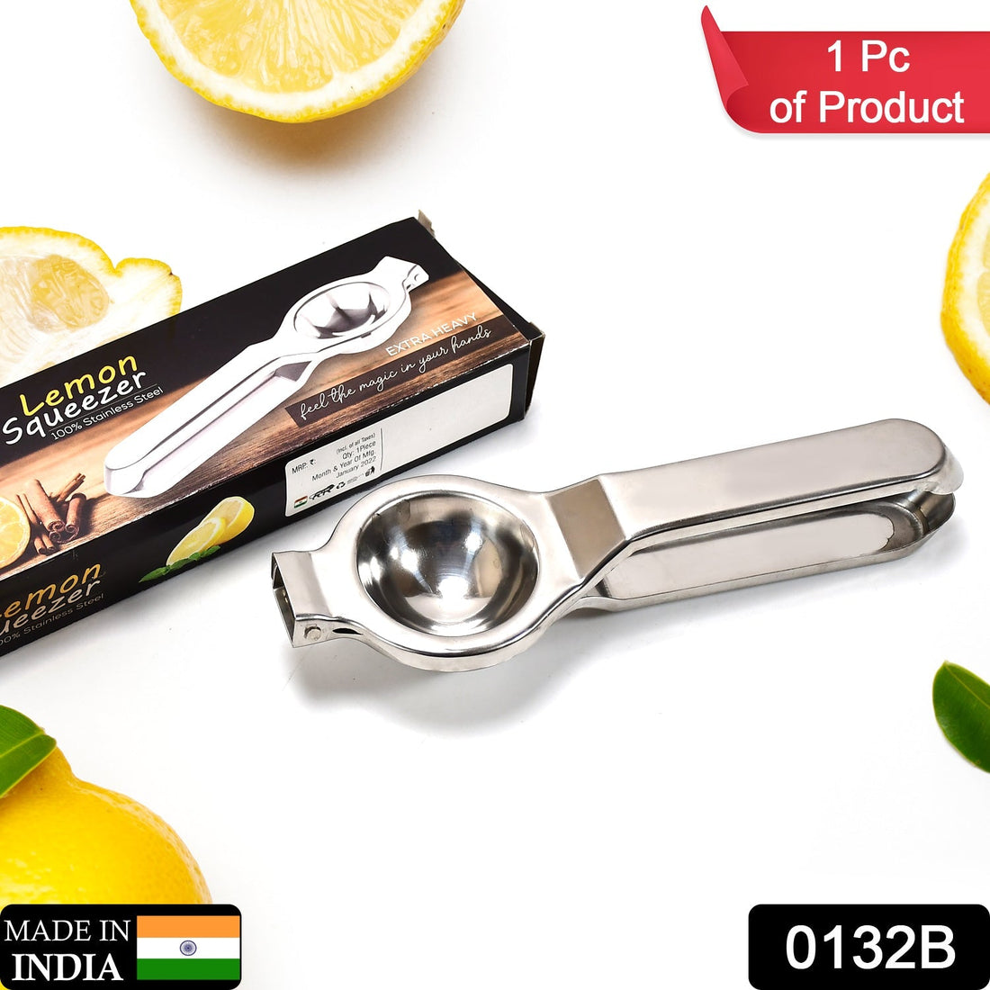 Stainless steel citrus squeezer.