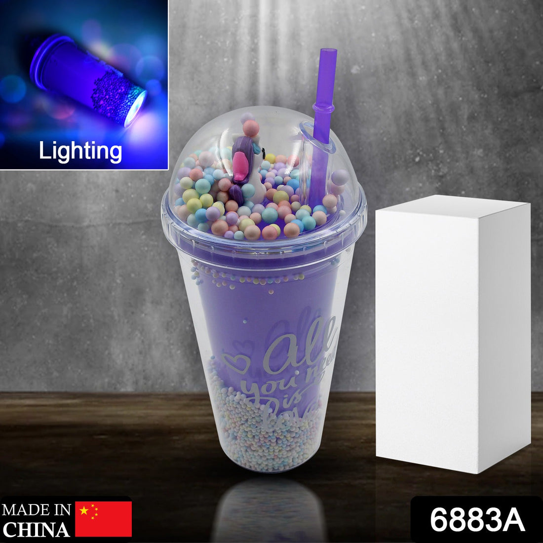 LED glow light sipper bottle with straw, fun design for kids