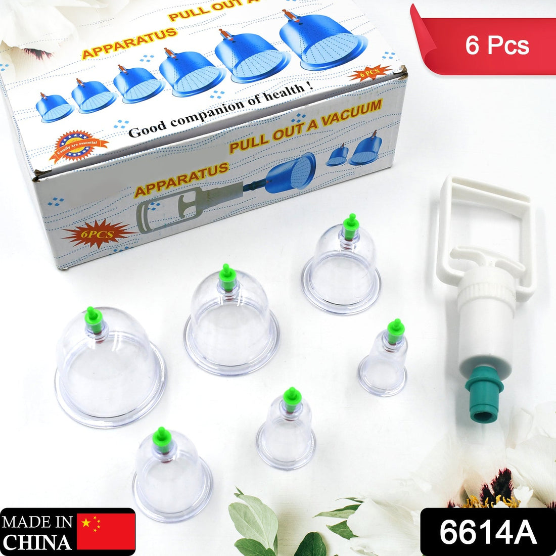 Vacuum cupping set with six pieces for therapeutic massage and relaxation.