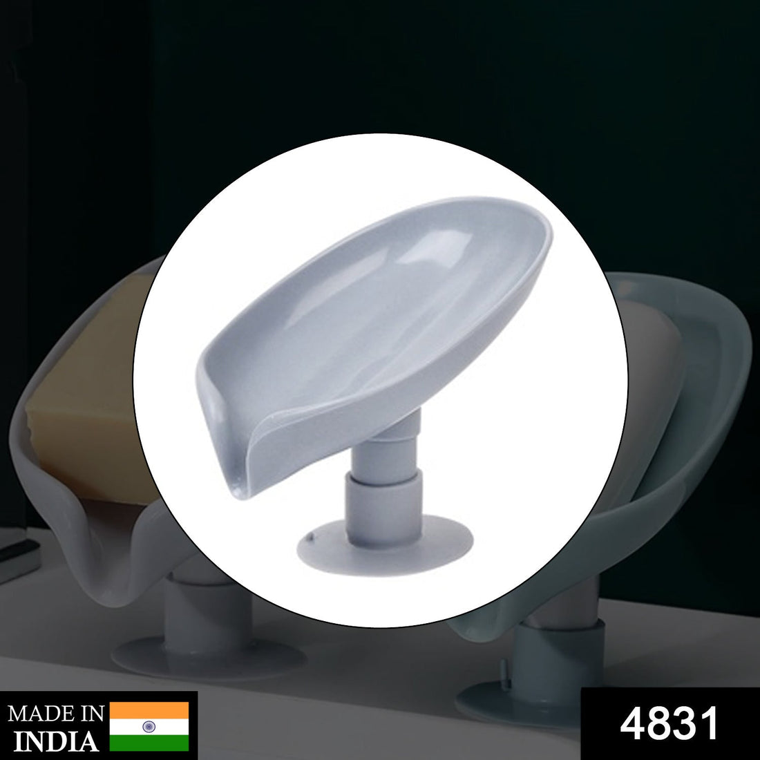 Self-draining soap tray in leaf shape, suitable for bathroom or kitchen.