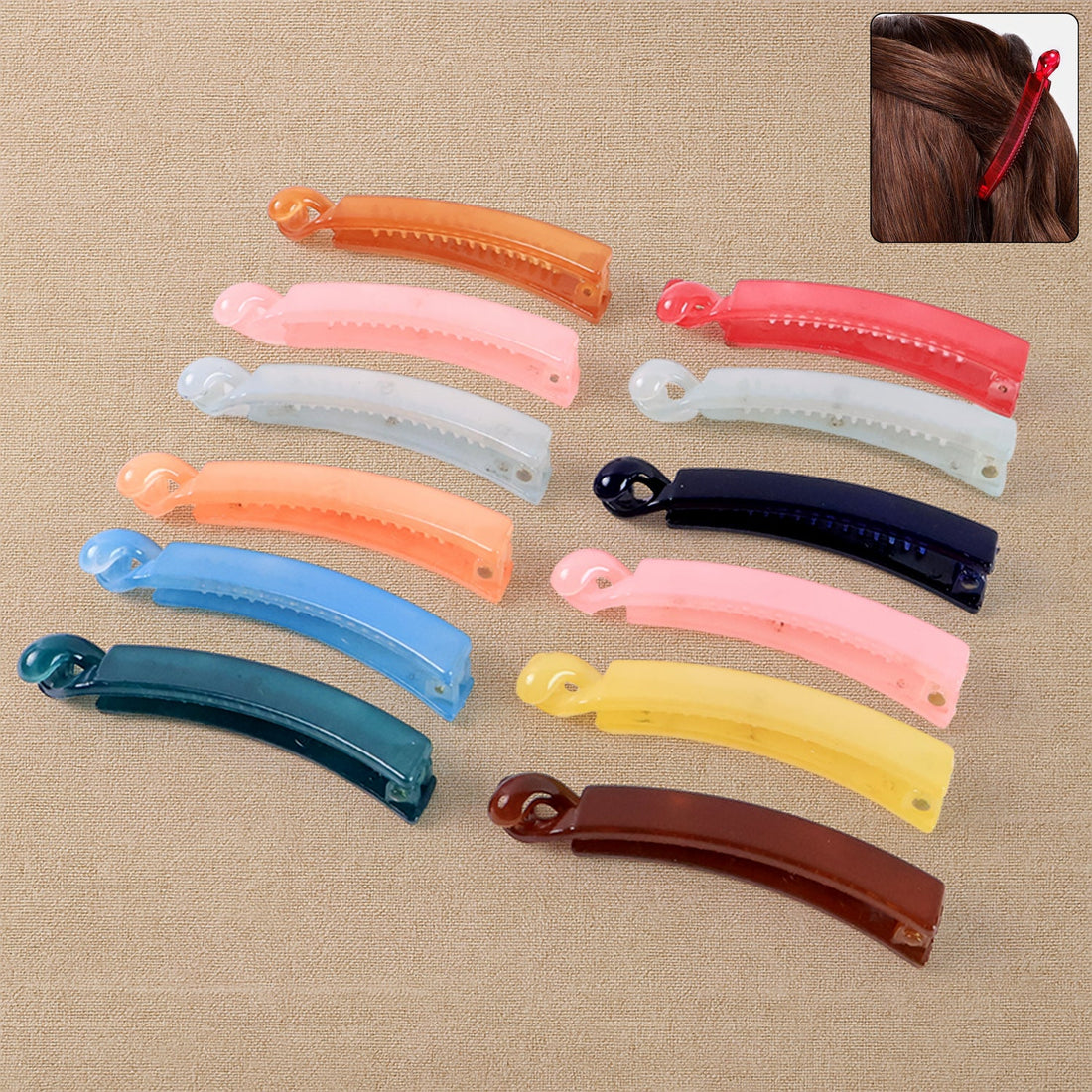 Multicolor Plastic Banana Hair Clips Set (12 Pc)
