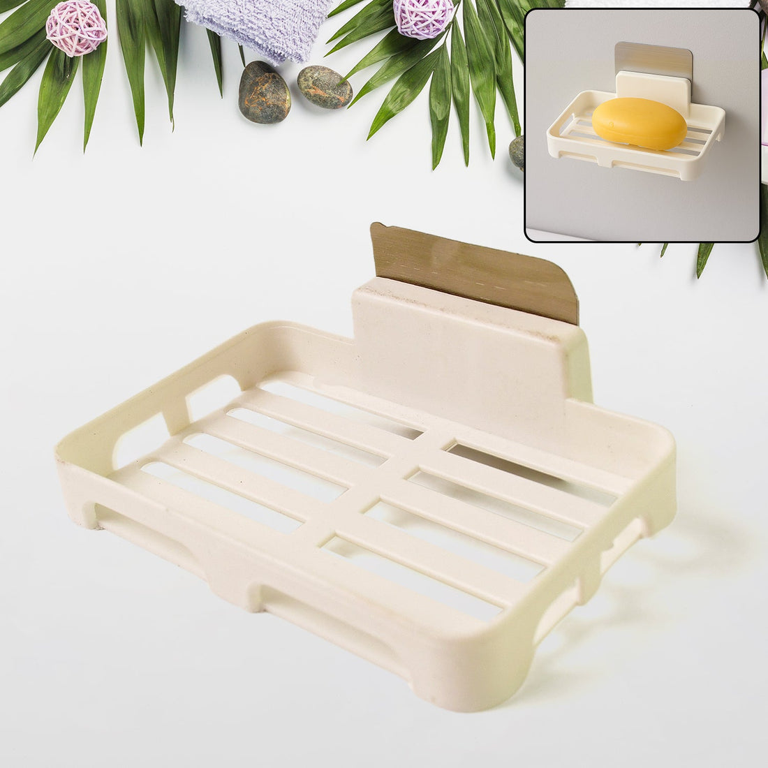 Self-Adhesive Wall Mount Plastic Soap Dish with Drain Slots