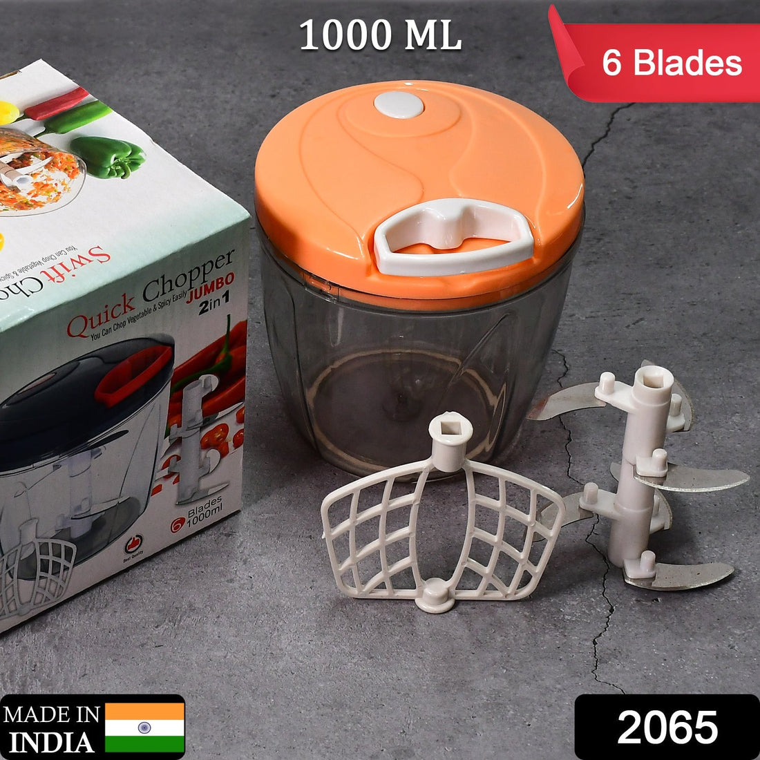 2-in-1 manual vegetable chopper with 6 blades, compact design