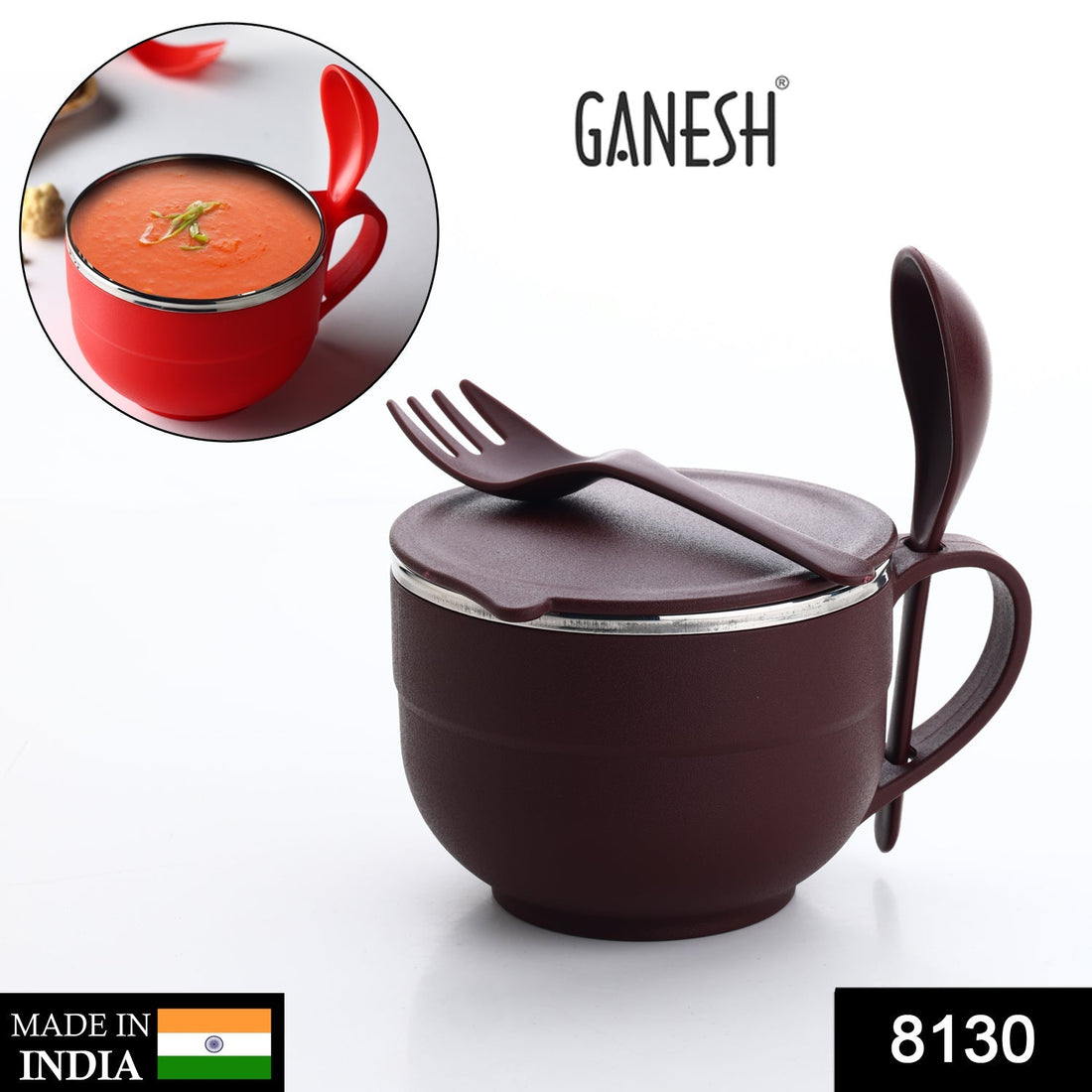 Durable soup bowl with fork and spoon set for kitchen use