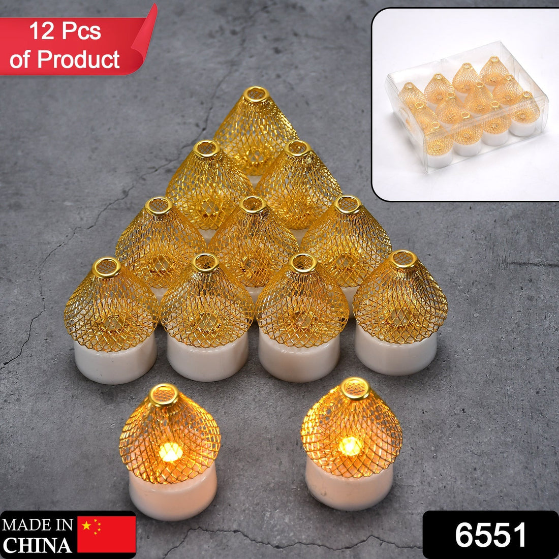 12-piece set of flameless LED tea light candles, acrylic