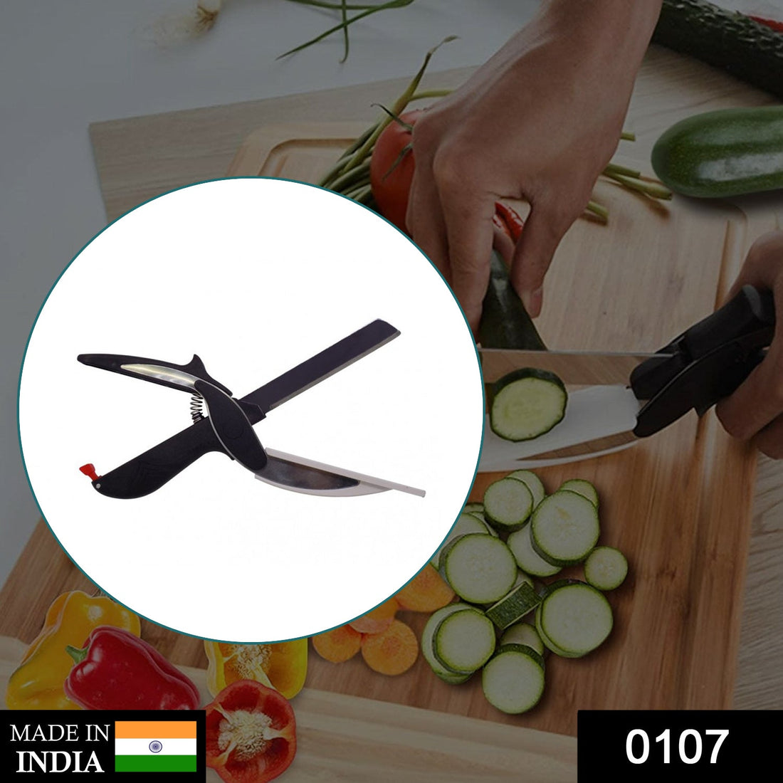 2-in-1 food chopper with handle for slicing and dicing vegetables and fruits.