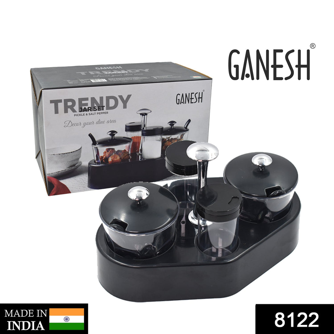Ganesh Rendy condiment set with transparent jar for easy access, 1 piece.
