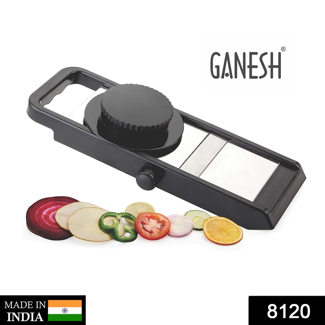 Ganesh adjustable plastic slicer, black and silver, 1 piece.