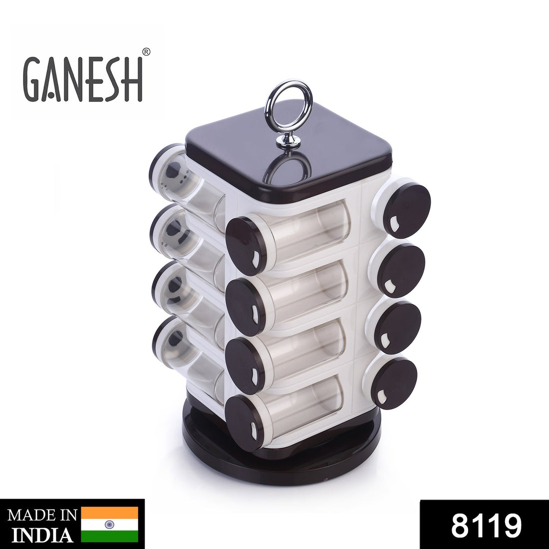 Ganesh multipurpose revolving spice rack with 16 dispensers, 100 ml each.