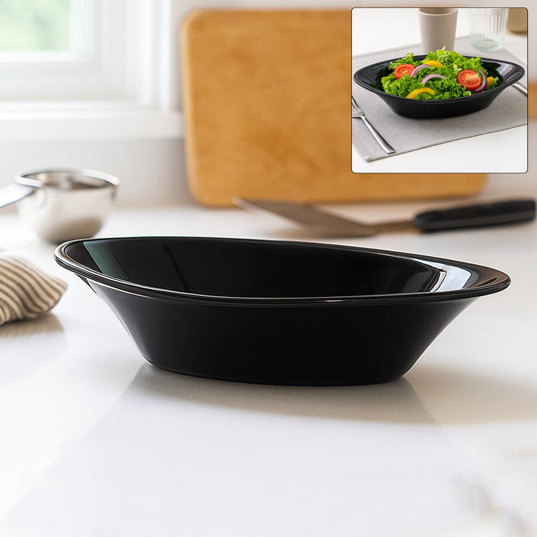 Plastic Marin Serving Bowl – Elegant Oval Deep Bowl (1 Pc / Balck)