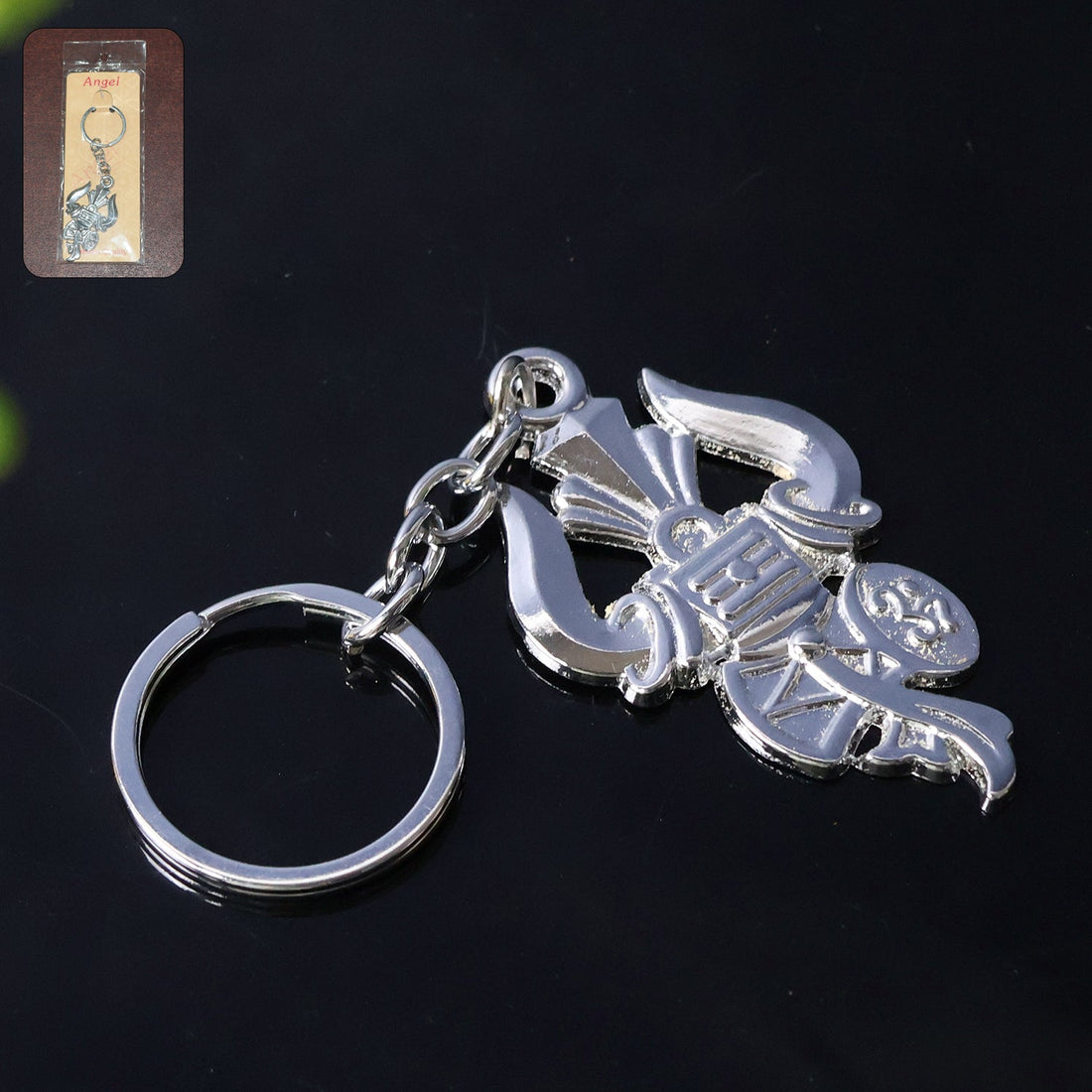 Trishul Damru Shiv Symbol Silver Keychain (1 Pc)