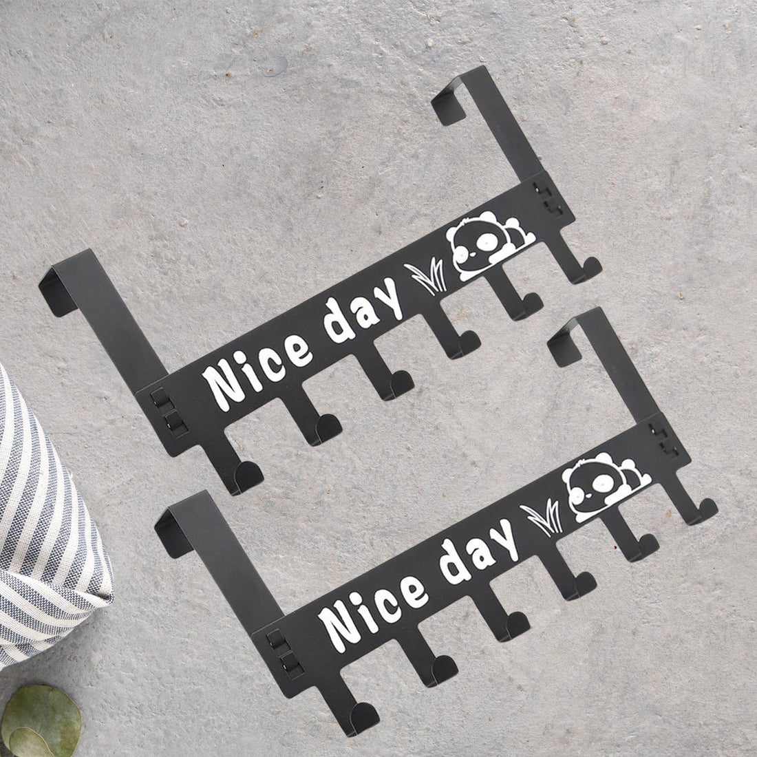 Heavy-Duty Carbon Steel Door Hook Hanger Rack (2 pc / 6 Hook / Black)