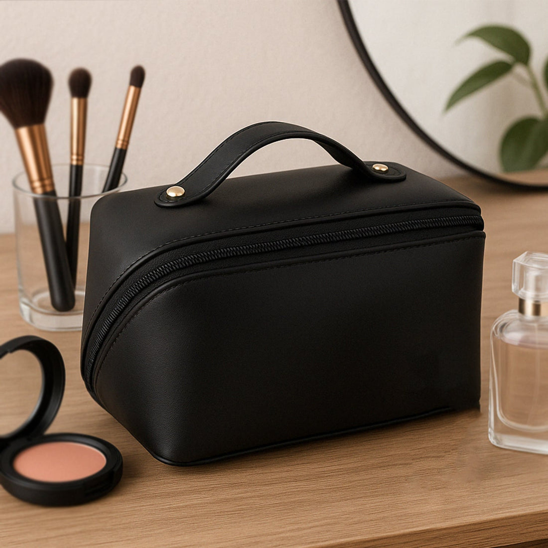 Premium Travel Makeup & Toiletry Organizer Pouch with Zipper & Handle (1 Pc / Mix Color)