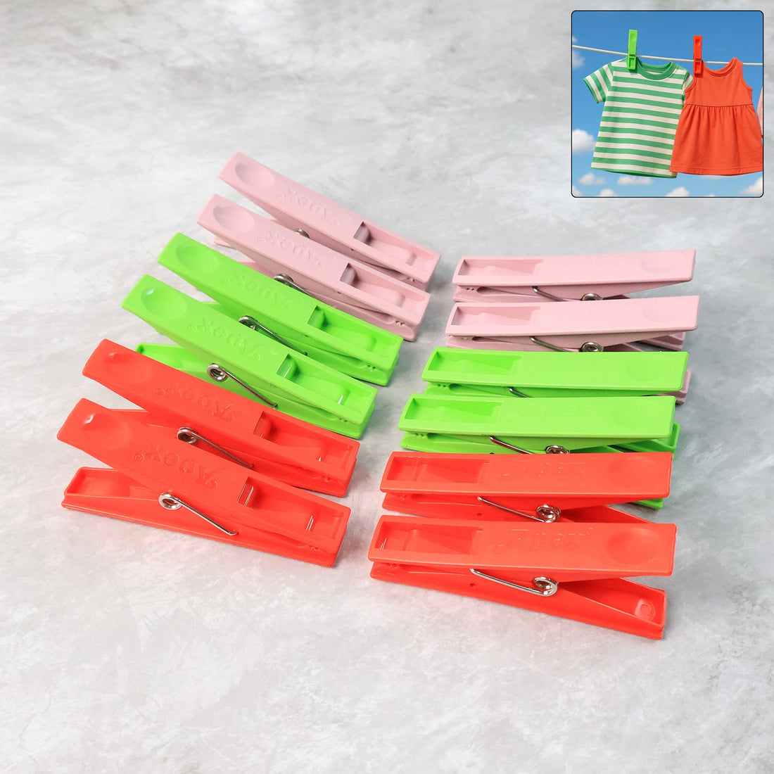 Durable Cloth Clips Set of 12 – Strong Grip Plastic Laundry Pegs with Stainless Steel Spring
