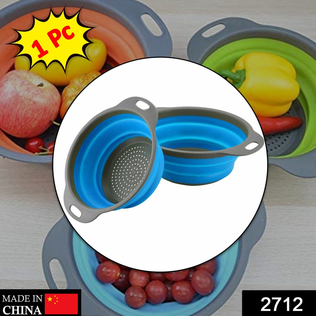 Foldable silicone strainer for kitchen