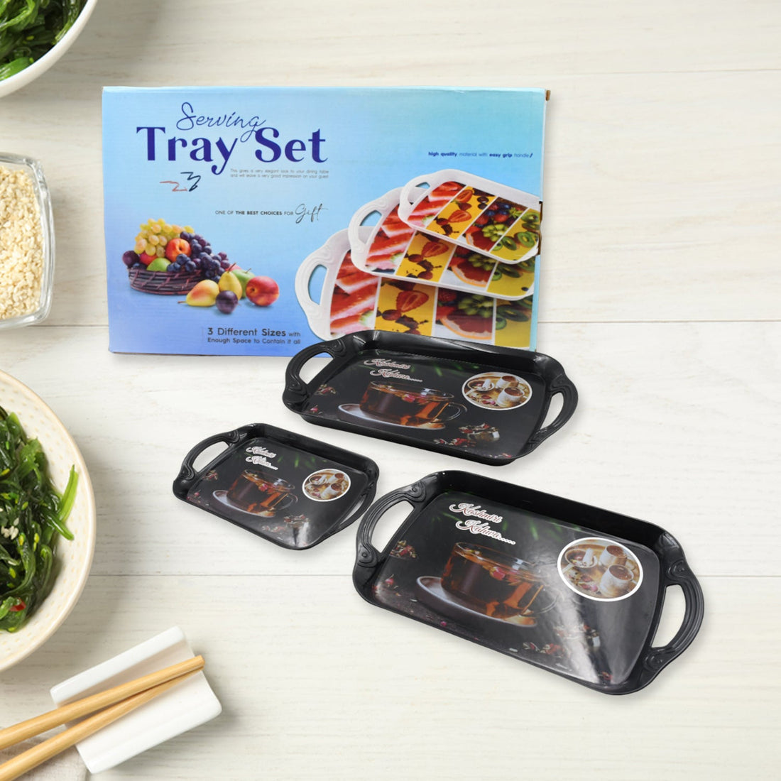 Serving Tray Set  (Pack of 3 Pcs / Multicolor / Mix Size)