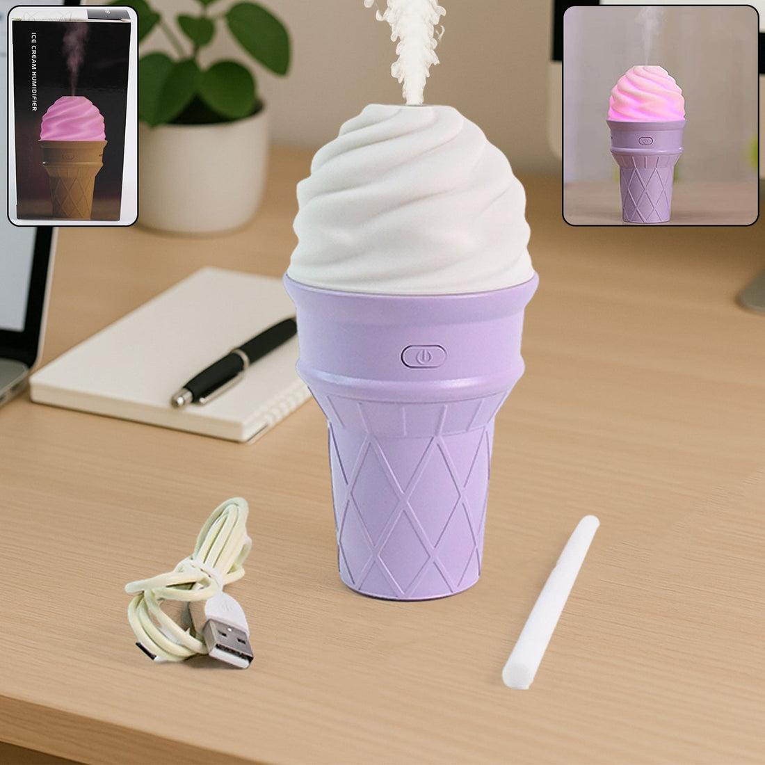 Ice Cream Cone Shape Air Freshener Humidifier (1Pc / Purple )