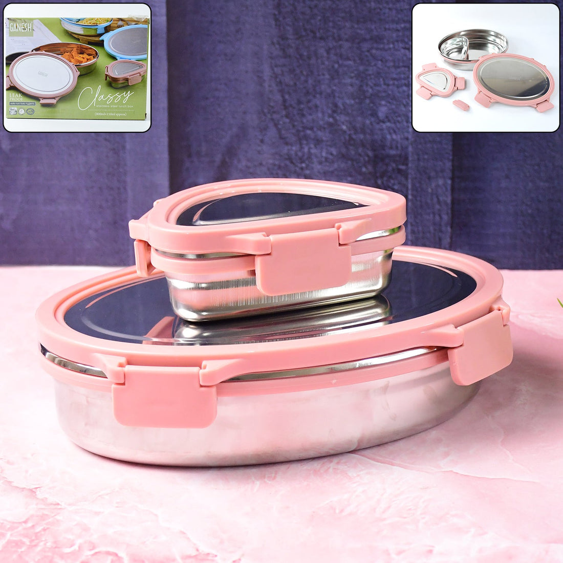 Ganesh Classy 2-Piece Stainless Steel Lunch Box Set
