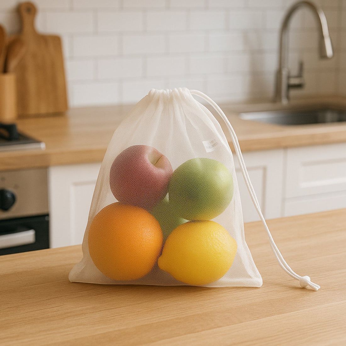 Reusable Transparent Drawstring Mesh Storage Bag (1 Pc)