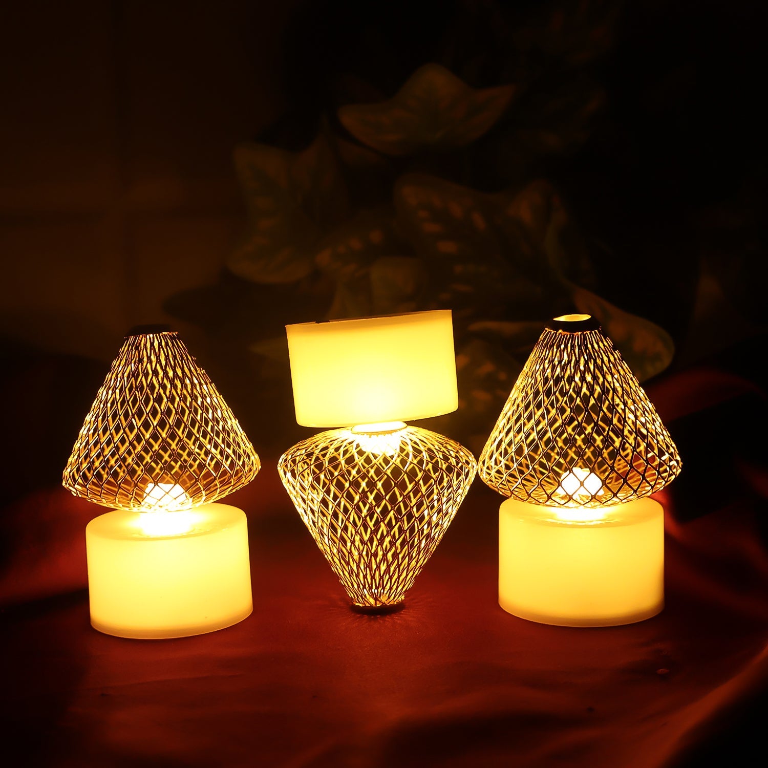 12 Candle Lights with Golden Net Cover
