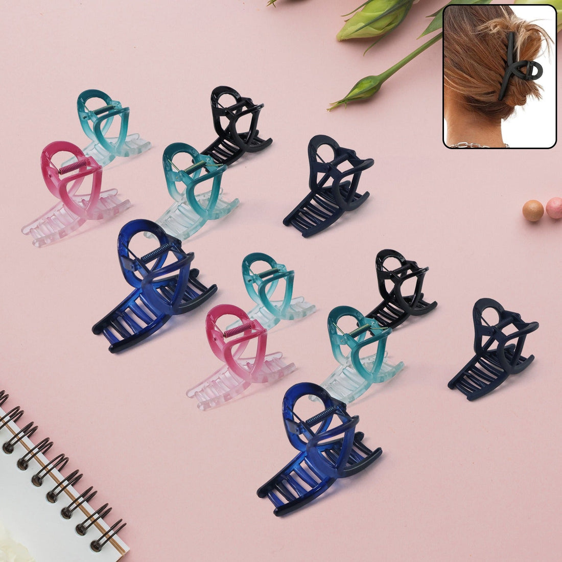 Plastic Hair Clamp Grip, Simple Matte Hair Barrette Clamp (12 Pc /  Mix Design)