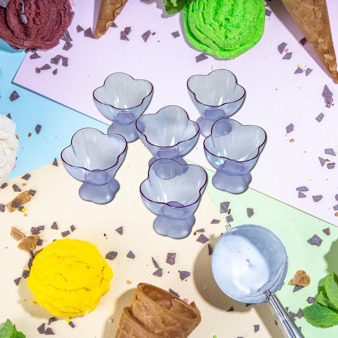 MODERN STYLE DESSERT & ICE CREAM BOWL PLASTIC 6PCS FOR HOME ,OFFICE,PARTY