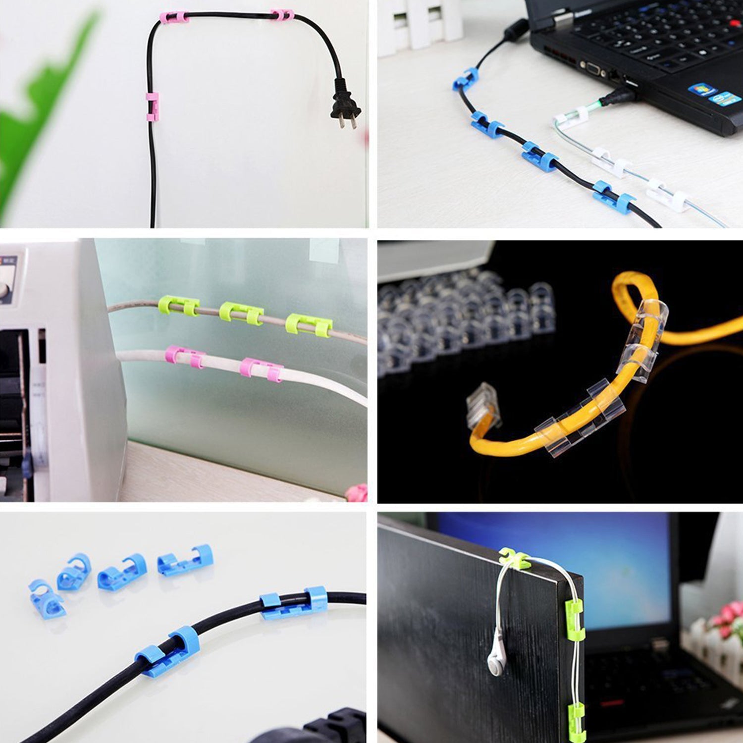 Plastic Wire Cord Cable Clips Organizer Holder (16 Pcs Set)