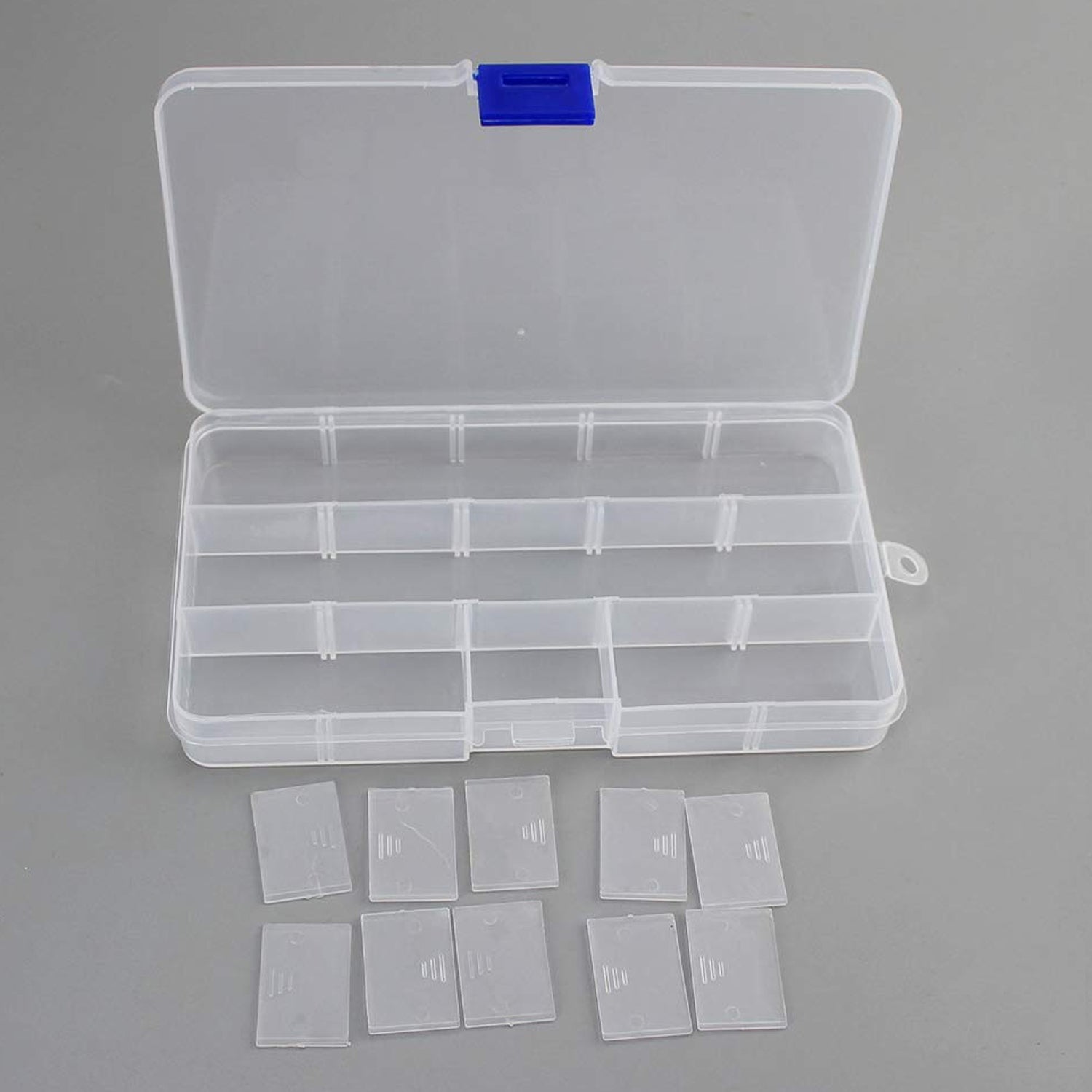 15-Grid Clear Plastic Jewelry Organizer Box with Dividers (1 Pc)