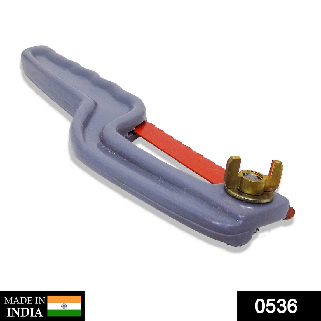 Compact hand hacksaw with metal frame and blade