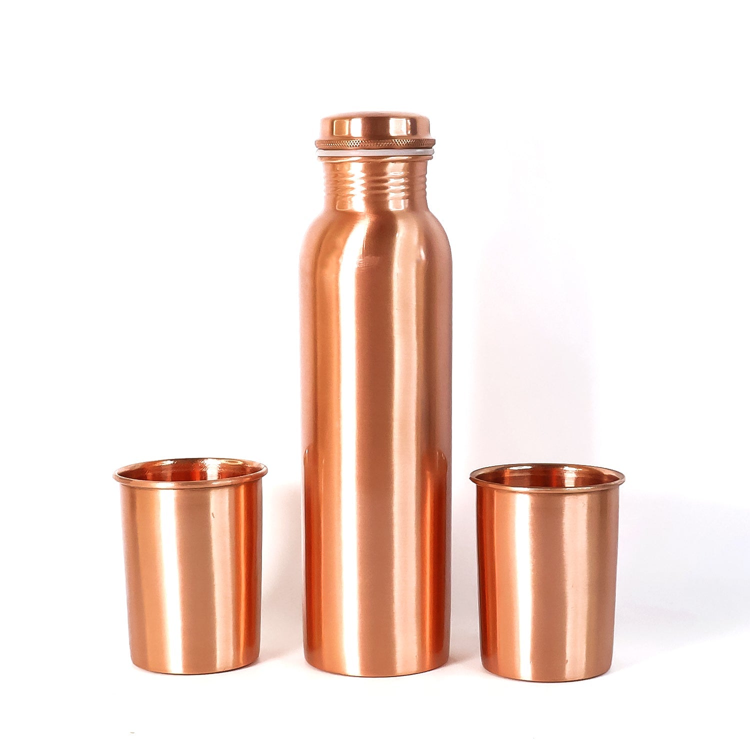 Copper Water Bottle 2 Glasses with Gift Box (3 Pcs Set)