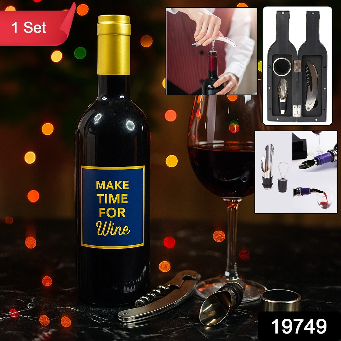 Premium Wine Bottle Shape Bar Accessory Gift Set