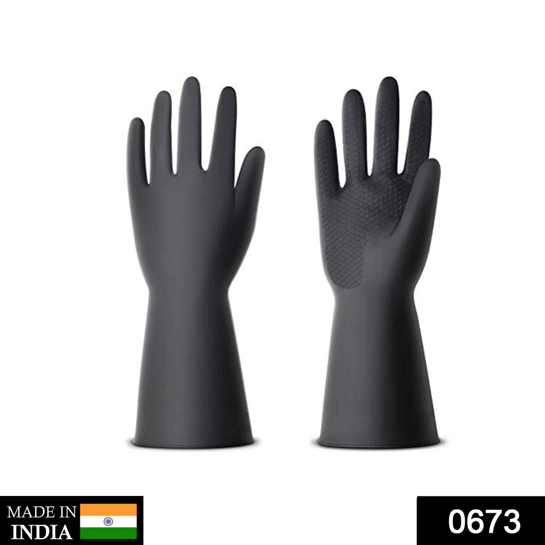 Reusable cleaning gloves made from natural gum rubber.