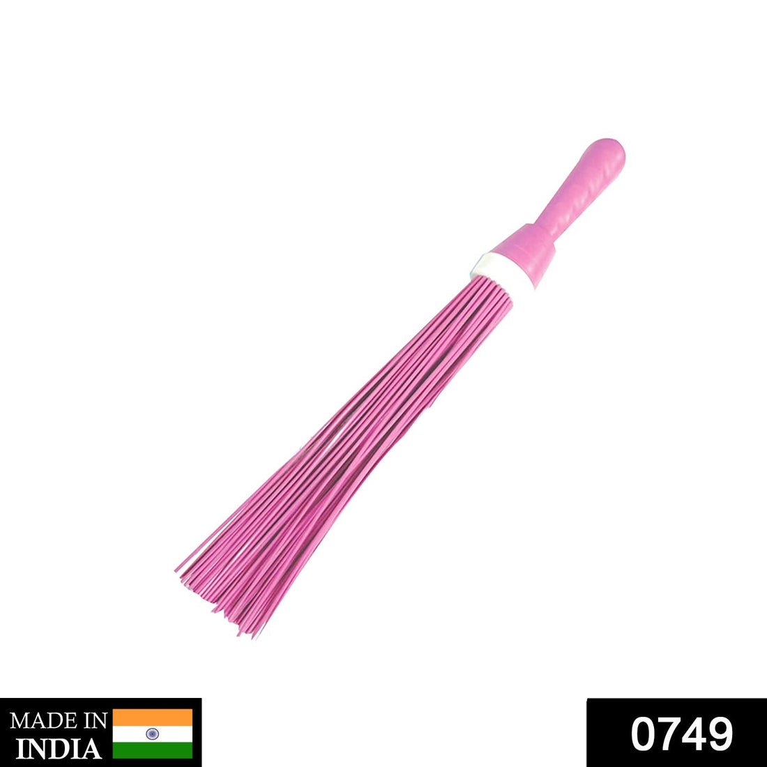 Plastic broom for wet and dry floor cleaning.