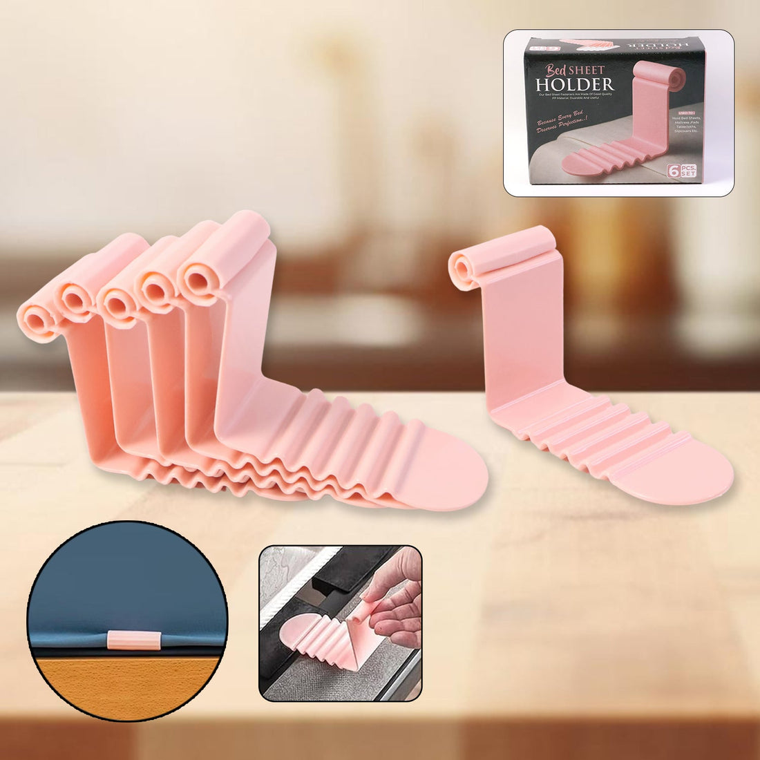 Universal Bed Sheet Holder Clip Set (Pack of 6)