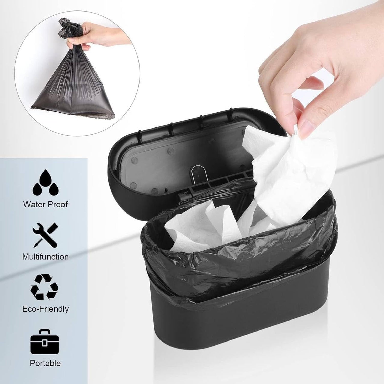 Mini Car Trash Can with Lid, Waterproof Car Trash Bin Storage Box (1 Pc)