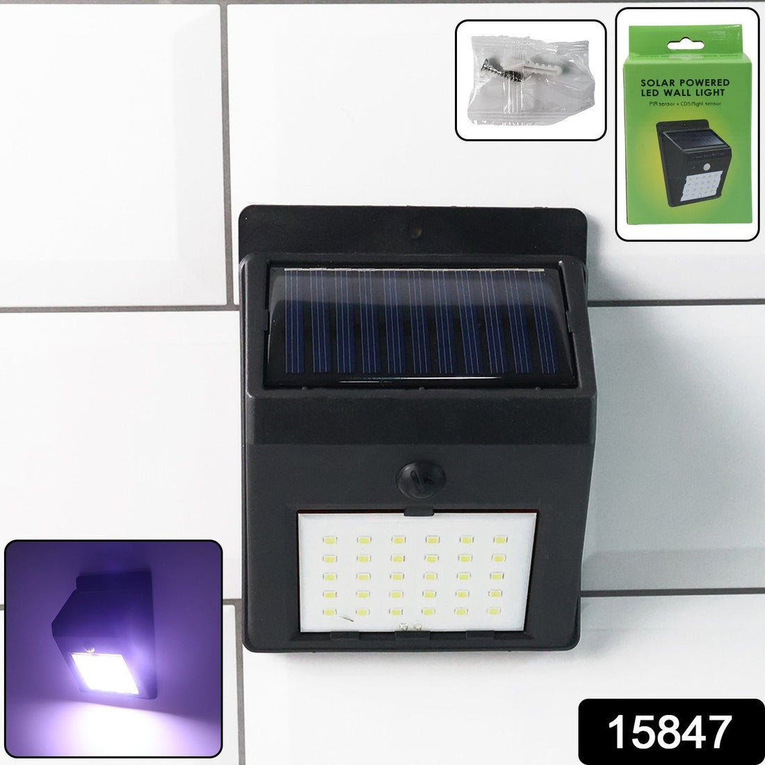 Solar Powered LED Wall Light - (1 Pc)